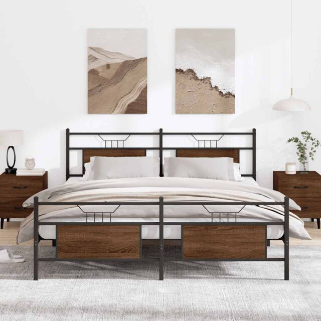 Berkfield Home Metal Bed Frame without Mattress Brown Oak 160x200 cm - image 1