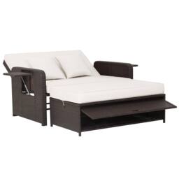 Costway Patio Rattan Daybed Set Wicker Loveseat Sofa w/Ottoman & Side Tray in White - thumbnail 1