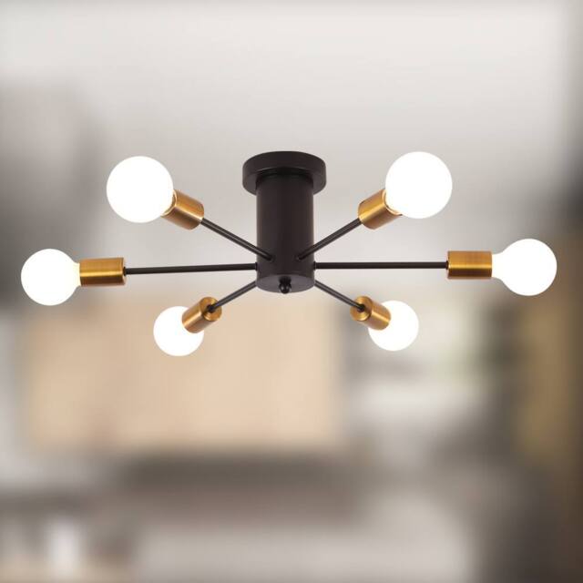 NIVOR 6 light Industrial Chandelier Mid Century Flush Mount Ceiling Light in Metallic Gold - image 1