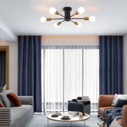 NIVOR 6 light Industrial Chandelier Mid Century Flush Mount Ceiling Light in Metallic Gold - thumbnail 6