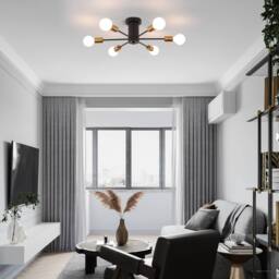 NIVOR 6 light Industrial Chandelier Mid Century Flush Mount Ceiling Light in Metallic Gold - thumbnail 5