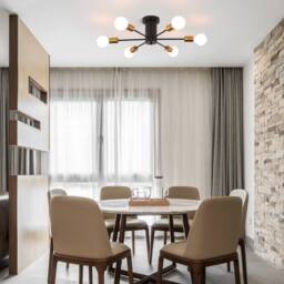 NIVOR 6 light Industrial Chandelier Mid Century Flush Mount Ceiling Light in Metallic Gold - thumbnail 4