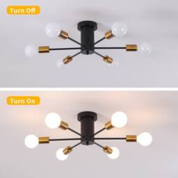 NIVOR 6 light Industrial Chandelier Mid Century Flush Mount Ceiling Light in Metallic Gold - thumbnail 3