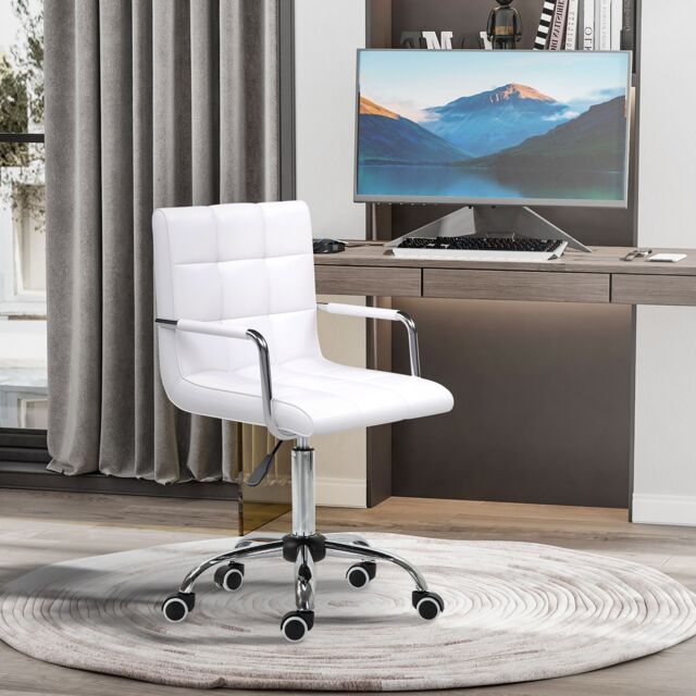 VINSETTO Mid Back PU Leather Home Office Chair Swivel Desk Chair with Arm, Wheel in White - image 1