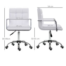 VINSETTO Mid Back PU Leather Home Office Chair Swivel Desk Chair with Arm, Wheel in White - thumbnail 3