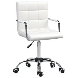 VINSETTO Mid Back PU Leather Home Office Chair Swivel Desk Chair with Arm, Wheel in White - thumbnail 2