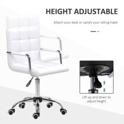 VINSETTO Mid Back PU Leather Home Office Chair Swivel Desk Chair with Arm, Wheel in White - thumbnail 4