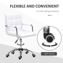 VINSETTO Mid Back PU Leather Home Office Chair Swivel Desk Chair with Arm, Wheel in White - thumbnail 6