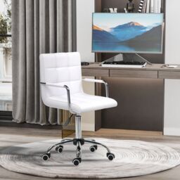 VINSETTO Mid Back PU Leather Home Office Chair Swivel Desk Chair with Arm, Wheel in White
