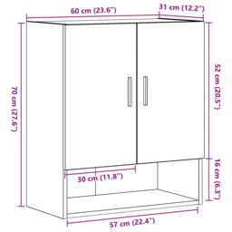 Berkfield Home Wall Cabinet Black Oak 60x31x70 cm Engineered Wood - Size: 60 x 31 x 70 cm - thumbnail 9