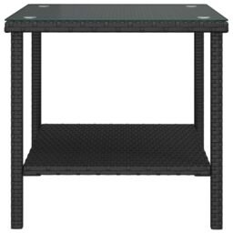 Berkfield Home Side Table Black 45x45x45 cm Poly Rattan & Tempered Glass - Size: 45 x 45 x 45 cm - thumbnail 4