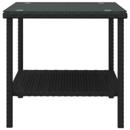 Berkfield Home Side Table Black 45x45x45 cm Poly Rattan & Tempered Glass - Size: 45 x 45 x 45 cm - thumbnail 3
