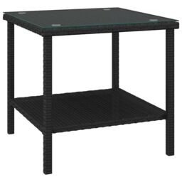Berkfield Home Side Table Black 45x45x45 cm Poly Rattan & Tempered Glass - Size: 45 x 45 x 45 cm - thumbnail 2