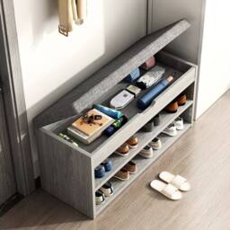 Ventryn Shoe Bench with Cushioned Seat for Storage in Grey - thumbnail 5