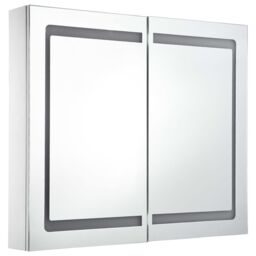 Berkfield Home LED Bathroom Mirror Cabinet 80x12.2x68 cm in White - thumbnail 4