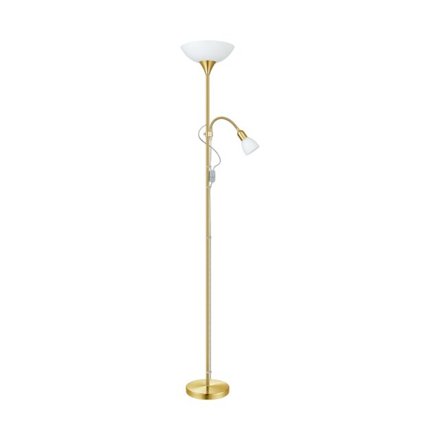 Loops Floor Lamp Light Brass Matt Shade White Plastic Glass Bulb E27 E14 1x60W 1x25W - image 1