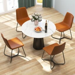 Gymax Set of 2 Upholstered Dining Chair Faux Leather Kitchen Side Chair in Brown - Size: 2 Pack - thumbnail 5