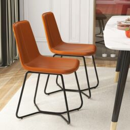 Gymax Set of 2 Upholstered Dining Chair Faux Leather Kitchen Side Chair in Brown - Size: 2 Pack - thumbnail 3