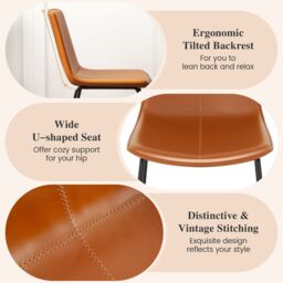 Gymax Set of 2 Upholstered Dining Chair Faux Leather Kitchen Side Chair in Brown - Size: 2 Pack - thumbnail 8