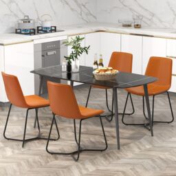 Gymax Set of 2 Upholstered Dining Chair Faux Leather Kitchen Side Chair in Brown - Size: 2 Pack - thumbnail 6