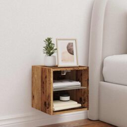 Berkfield Home TV Wall Cabinet with LED Lights Old Wood 30x28.5x30 cm in Brown - thumbnail 4