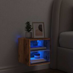 Berkfield Home TV Wall Cabinet with LED Lights Old Wood 30x28.5x30 cm in Brown - thumbnail 5