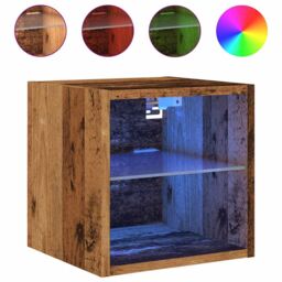 Berkfield Home TV Wall Cabinet with LED Lights Old Wood 30x28.5x30 cm in Brown - thumbnail 3