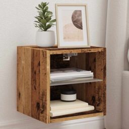 Berkfield Home TV Wall Cabinet with LED Lights Old Wood 30x28.5x30 cm in Brown - thumbnail 6