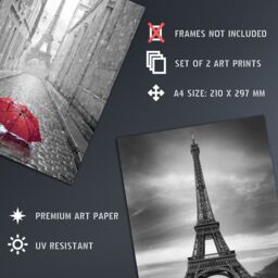 Artery8 Wall Art Print Views Of The Eiffel Tower Paris Set Of 2 s Living Room Aesthetic Photograph A4 - thumbnail 4