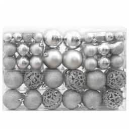 Berkfield Home 111 Piece Christmas Bauble Set Silver Polystyrene - thumbnail 2
