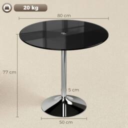 HOMCOM Round Bar Table, Dining Table with Tempered Glass Top & Steel Frame in Black - Size: 80 cm x 80 cm - thumbnail 3