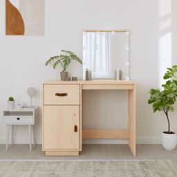 Berkfield Home Dressing Table with LED 95x50x133.5 cm Solid Wood Pine in Brown - thumbnail 4
