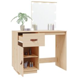 Berkfield Home Dressing Table with LED 95x50x133.5 cm Solid Wood Pine in Brown - thumbnail 5