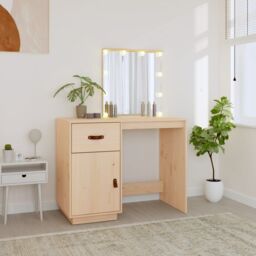 Berkfield Home Dressing Table with LED 95x50x133.5 cm Solid Wood Pine in Brown - thumbnail 3