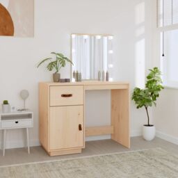 Berkfield Home Dressing Table with LED 95x50x133.5 cm Solid Wood Pine in Brown