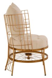 Orsina Luxurious Gold Finish Chair With Cushion, Fabric Upholstered Arm Chair For Bedroom, Stylish Armchair - thumbnail 3