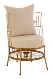 Orsina Luxurious Gold Finish Chair With Cushion, Fabric Upholstered Arm Chair For Bedroom, Stylish Armchair - thumbnail 2