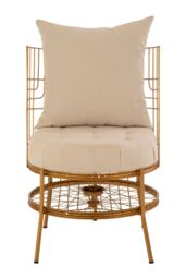 Orsina Luxurious Gold Finish Chair With Cushion, Fabric Upholstered Arm Chair For Bedroom, Stylish Armchair - thumbnail 6