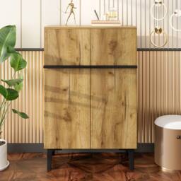Merax Entryway 60cm Minimalist Shoe Cabinet with Adjustable Shelves in Light Oak - thumbnail 5
