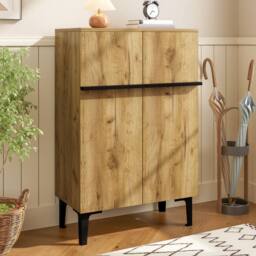 Merax Entryway 60cm Minimalist Shoe Cabinet with Adjustable Shelves in Light Oak - thumbnail 1