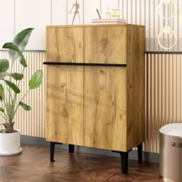 Merax Entryway 60cm Minimalist Shoe Cabinet with Adjustable Shelves in Light Oak - thumbnail 6