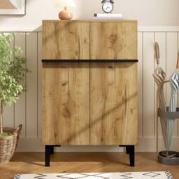 Merax Entryway 60cm Minimalist Shoe Cabinet with Adjustable Shelves in Light Oak - thumbnail 2