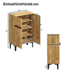 Merax Entryway 60cm Minimalist Shoe Cabinet with Adjustable Shelves in Light Oak - thumbnail 4