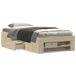 Berkfield Home Bed Frame without Mattress Sonoma Oak 90x200 cm Engineered Wood in Brown - thumbnail 4