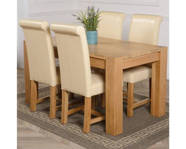 Thats Furniture Kuba 150 x 85 cm Medium Oak Dining Table & 4 Washington Leather Chairs in Cream - image 1
