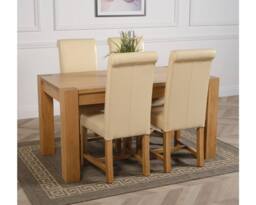 Thats Furniture Kuba 150 x 85 cm Medium Oak Dining Table & 4 Washington Leather Chairs in Cream - thumbnail 3