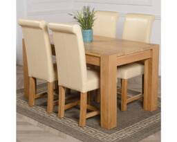 Thats Furniture Kuba 150 x 85 cm Medium Oak Dining Table & 4 Washington Leather Chairs in Cream