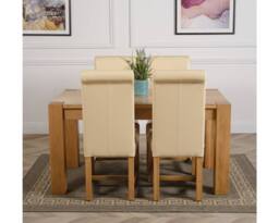 Thats Furniture Kuba 150 x 85 cm Medium Oak Dining Table & 4 Washington Leather Chairs in Cream - thumbnail 2