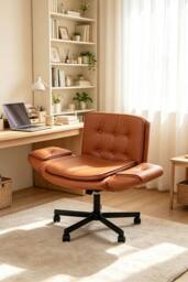 Living and Home Ergonomic Faux Leather Office Chair with Wide Seat & Extendable Arms in Brown - thumbnail 1