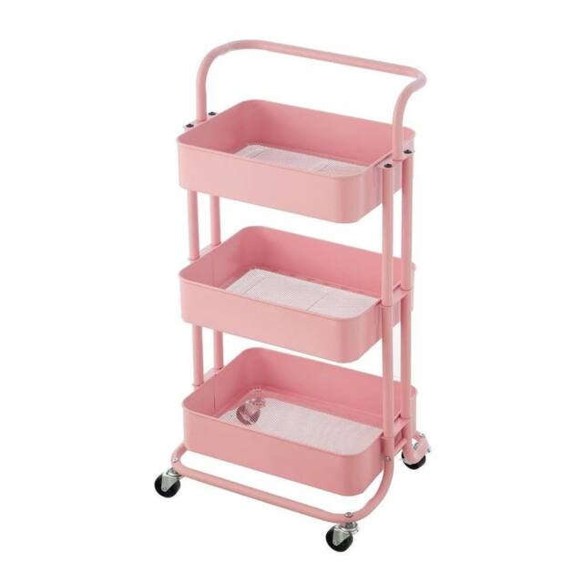 Havendro 3 Tier Storage Cart On Wheels Home Kitchen Office in Pink - image 1